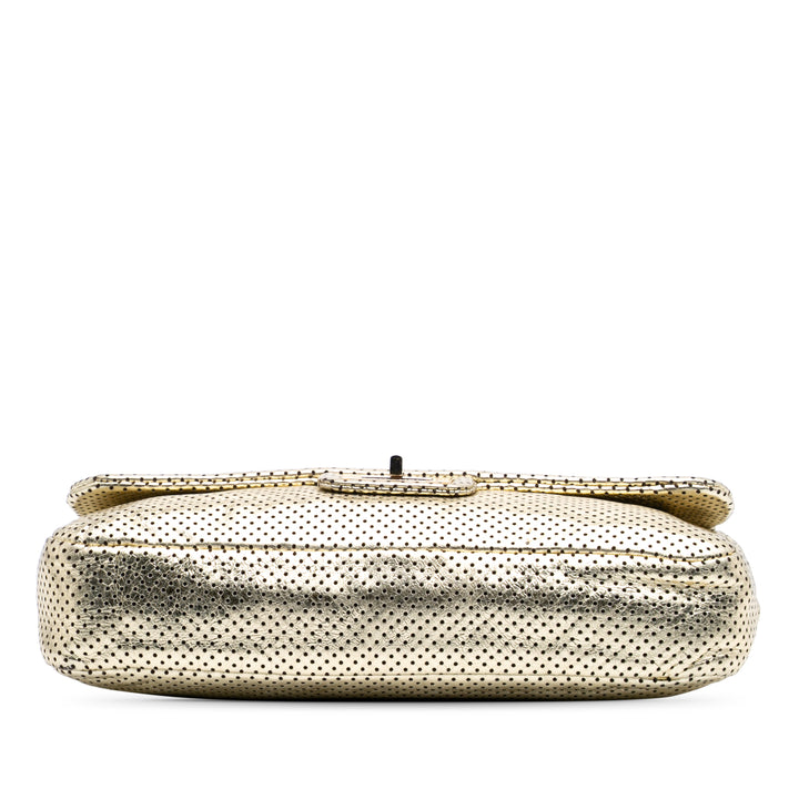 Medium Reissue Perforated Calfskin Drill Flap Gold - Gaby Paris