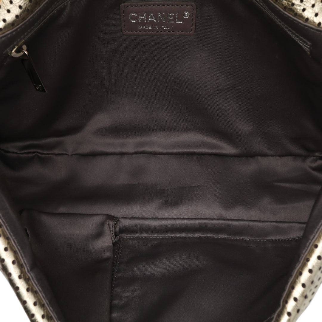 Medium Reissue Perforated Calfskin Drill Flap Gold - Gaby Paris