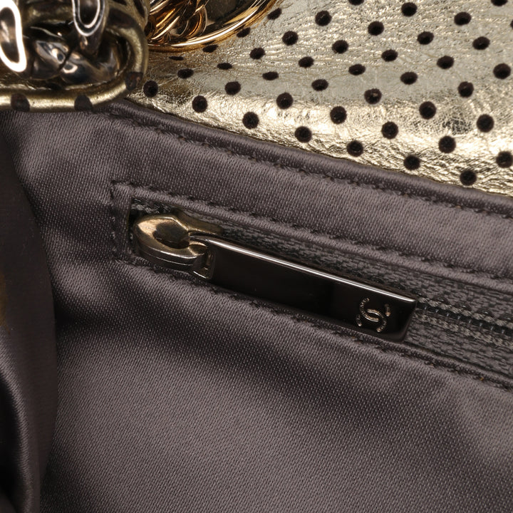 Medium Reissue Perforated Calfskin Drill Flap Gold - Gaby Paris