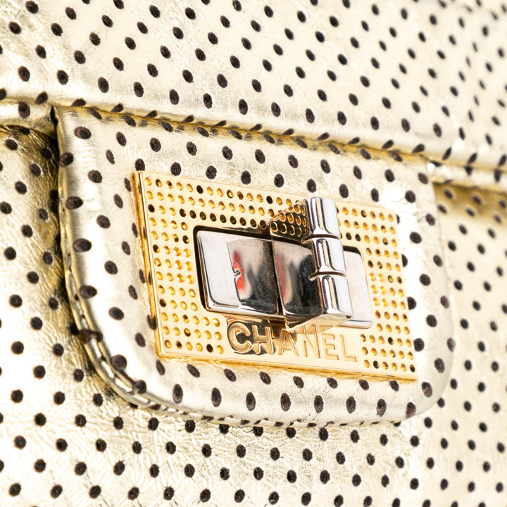 Medium Reissue Perforated Calfskin Drill Flap Gold - Gaby Paris