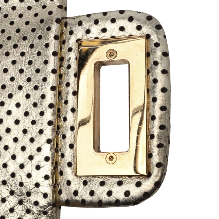 Medium Reissue Perforated Calfskin Drill Flap Gold - Gaby Paris