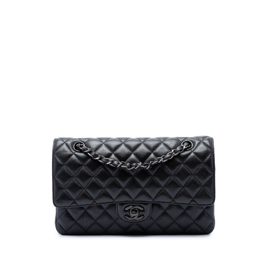 Chanel Sac porté épaule Classic Glitter Double rabat Moyen Cuir caviar Noir – vue principale – GABY PARIS