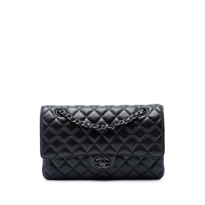 Chanel Sac porté épaule Classic Glitter Double rabat Moyen Cuir caviar Noir – vue principale – GABY PARIS