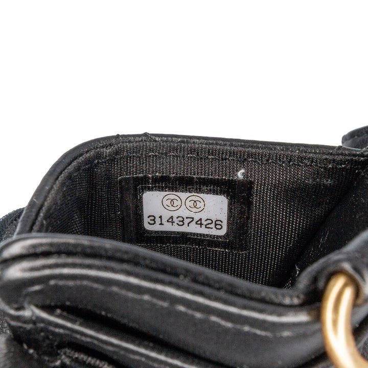 Lambskin Pearl Crown CC Wristlet Multi Pouches Black - Gaby Paris