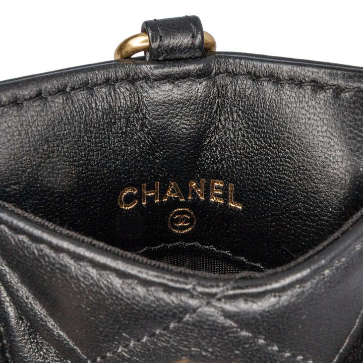 Lambskin Pearl Crown CC Wristlet Multi Pouches Black - Gaby Paris