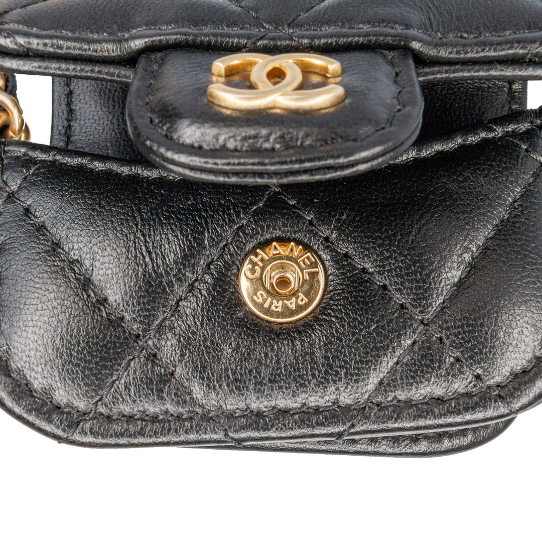 Lambskin Pearl Crown CC Wristlet Multi Pouches Black - Gaby Paris