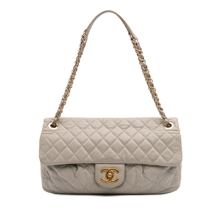 Large Quilted Iridescent Calfskin Coco Pleats Flap Brown - Gaby Paris