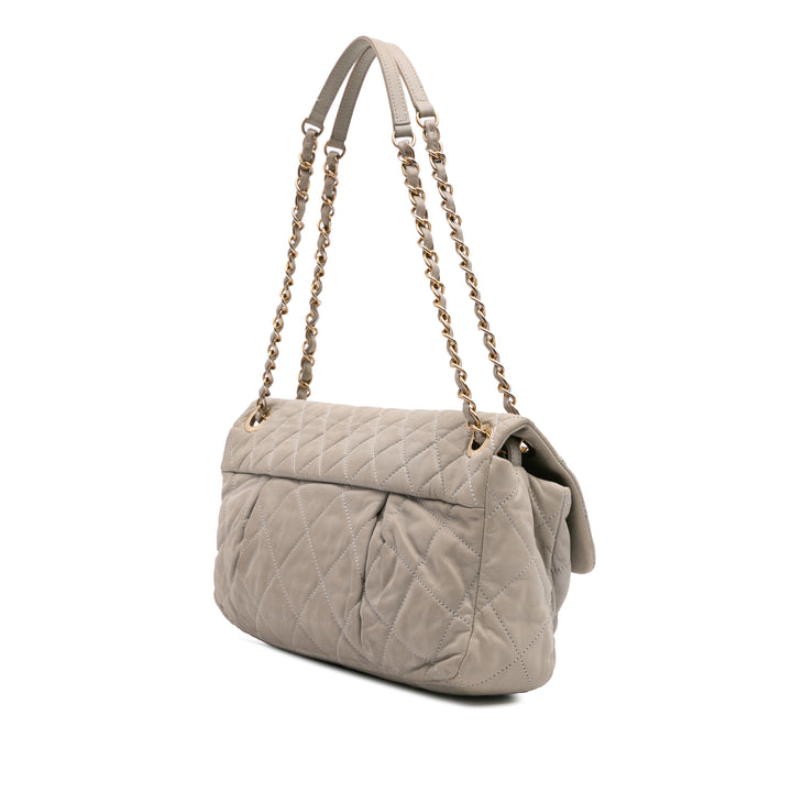Large Quilted Iridescent Calfskin Coco Pleats Flap Brown - Gaby Paris