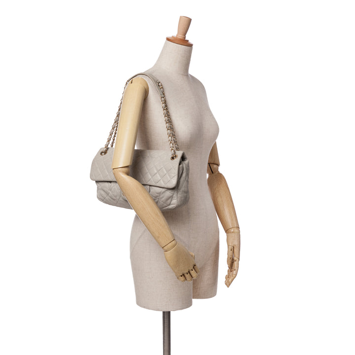 Chanel Large Quilted Iridescent Cuir de veau Coco Pleats Flap Marron