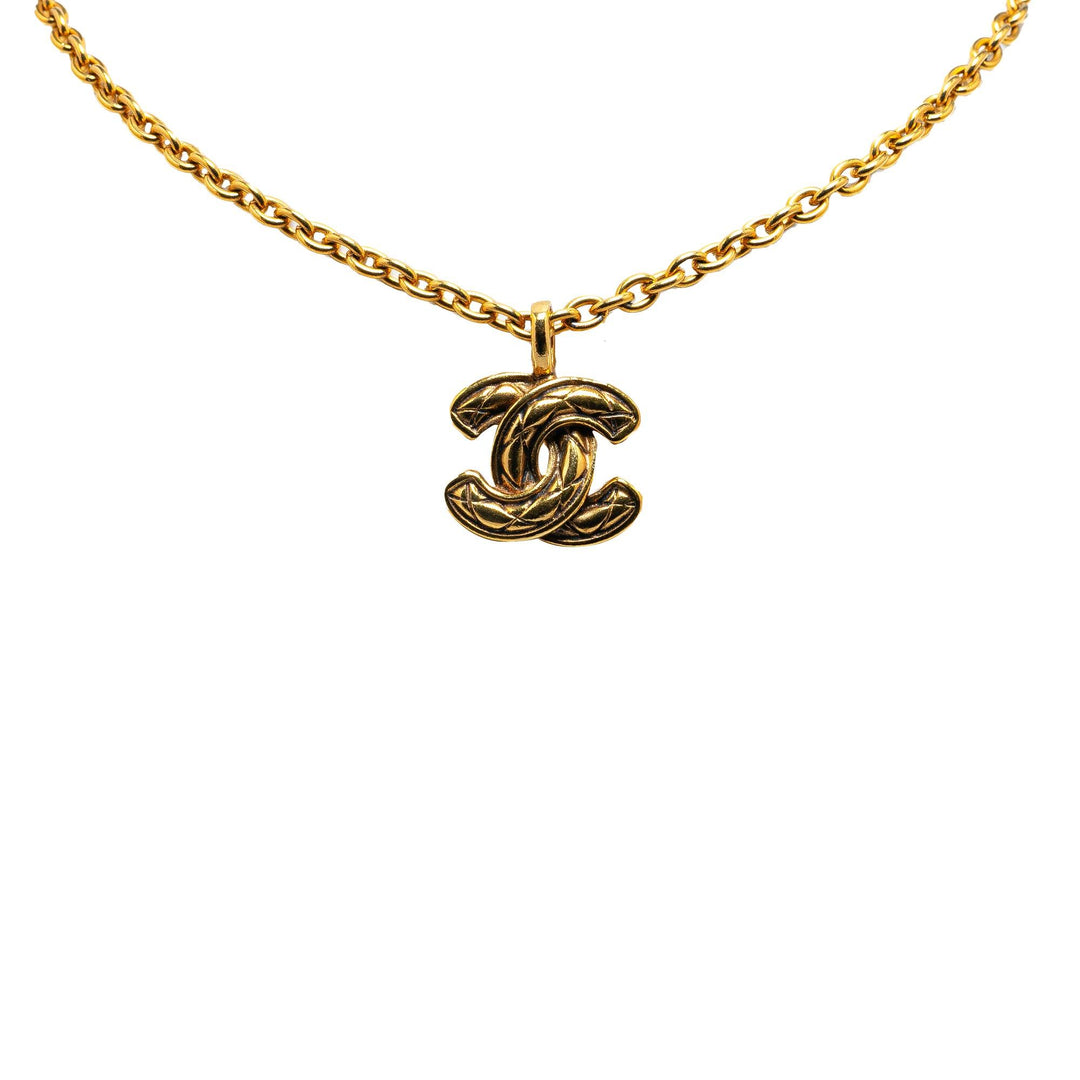 Gold Plated Quilted CC Pendant Necklace Gold - Gaby Paris