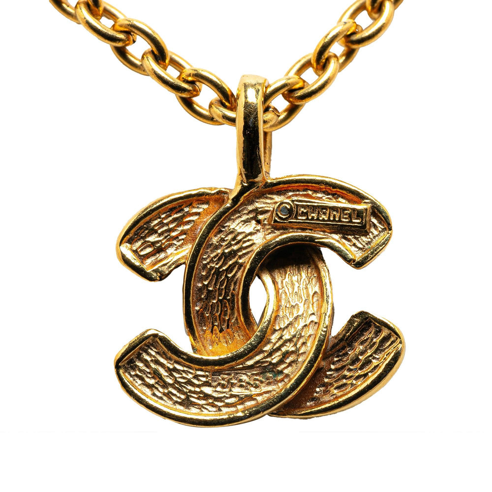 Gold Plated Quilted CC Pendant Necklace Gold - Gaby Paris