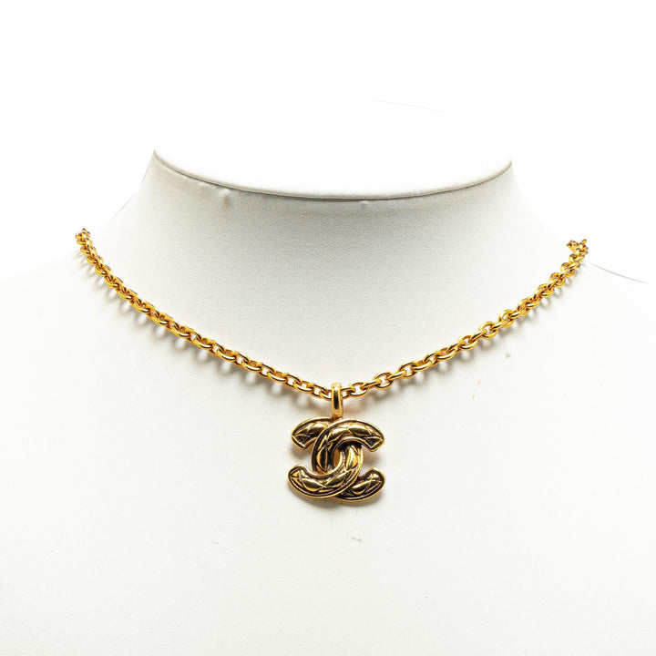 Gold Plated Quilted CC Pendant Necklace Gold - Gaby Paris