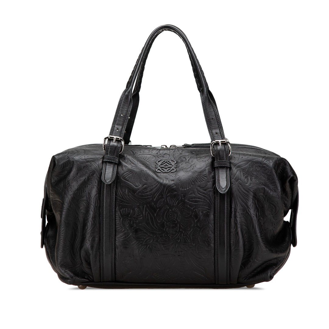 Embossed Leather Canela Boston Bag Black - Gaby Paris