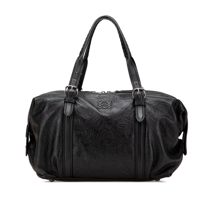 Embossed Leather Canela Boston Bag Black - Gaby Paris
