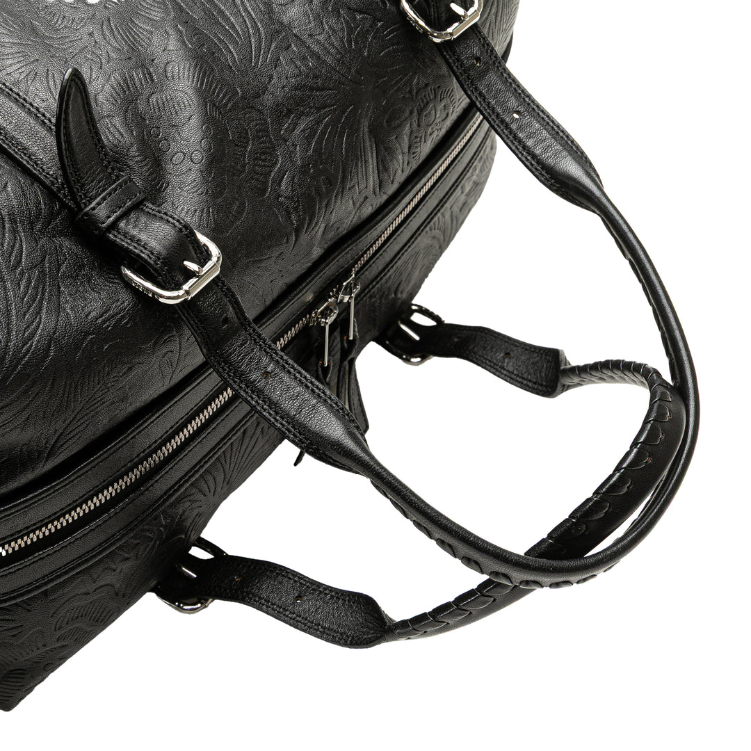 Embossed Leather Canela Boston Bag Black - Gaby Paris