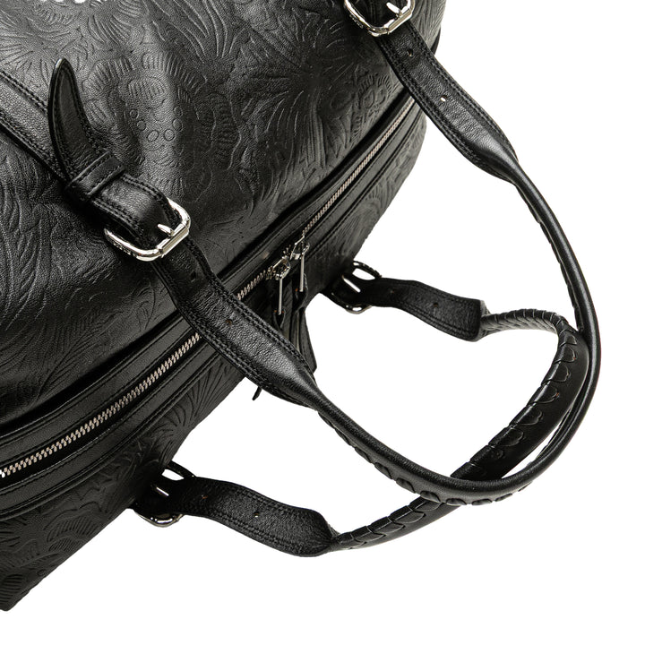 Embossed Leather Canela Boston Bag Black - Gaby Paris