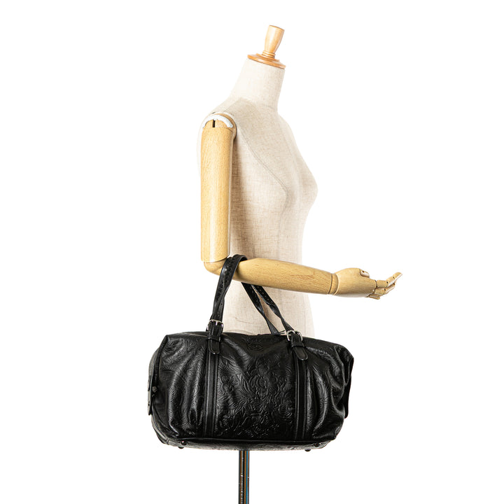 Embossed Leather Canela Boston Bag Black - Gaby Paris