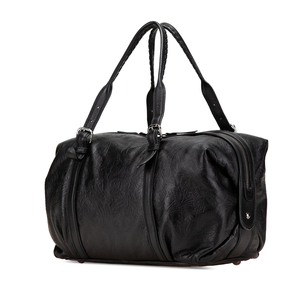 Embossed Leather Canela Boston Bag Black - Gaby Paris