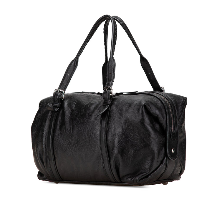 Embossed Leather Canela Boston Bag Black - Gaby Paris