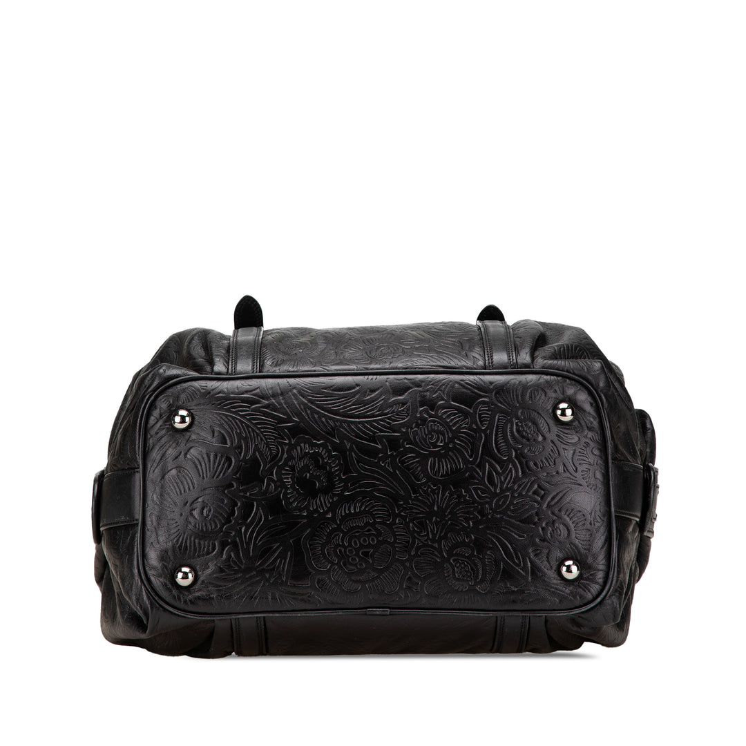 Embossed Leather Canela Boston Bag Black - Gaby Paris
