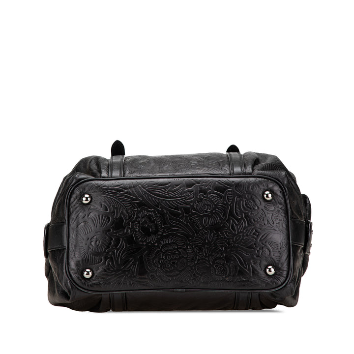 Embossed Leather Canela Boston Bag Black - Gaby Paris