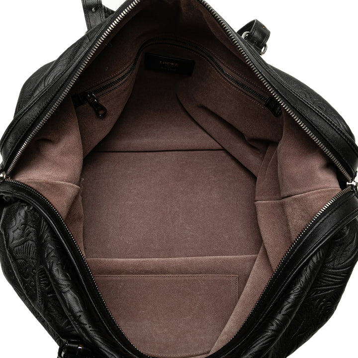 Embossed Leather Canela Boston Bag Black - Gaby Paris