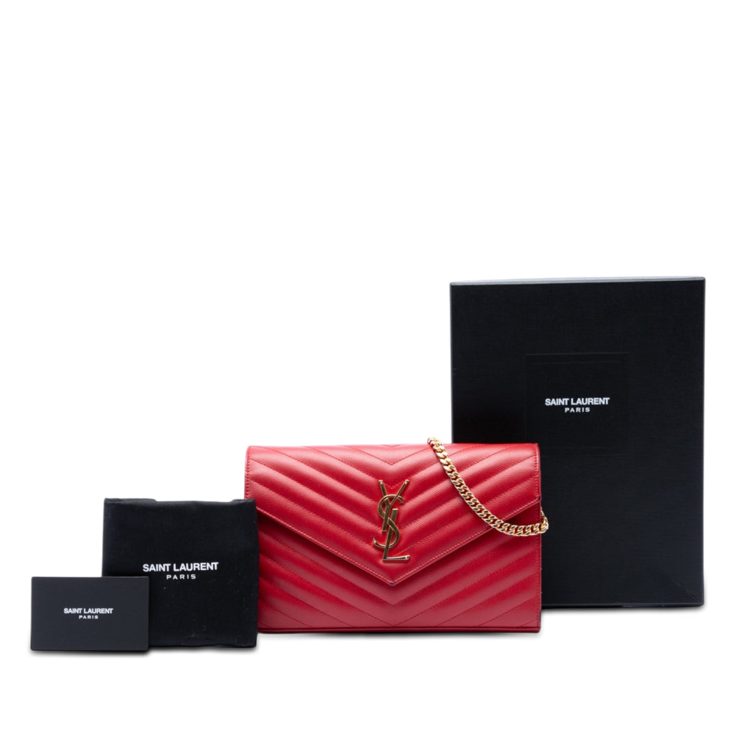 Saint Laurent Grain De Poudre Cassandre Envelope Chain Portefeuille