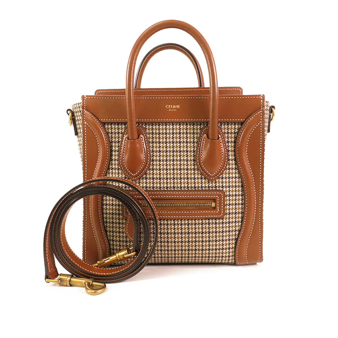 Nano Canvas Houndstooth Luggage Tote Brown - Gaby Paris