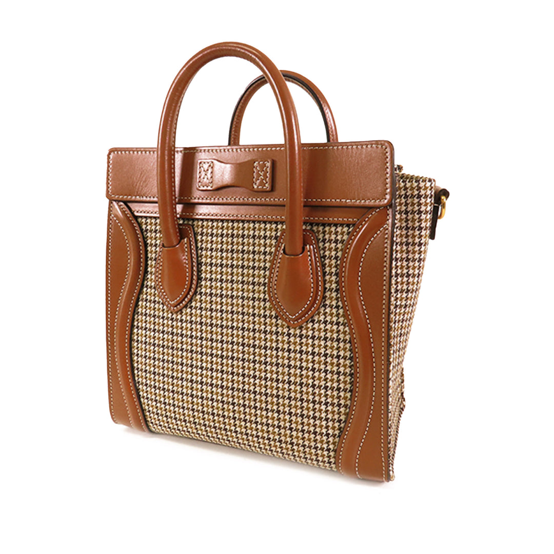 Nano Canvas Houndstooth Luggage Tote Brown - Gaby Paris