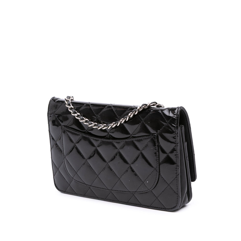 CC Quilted Patent Wallet On Chain Black - Gaby Paris