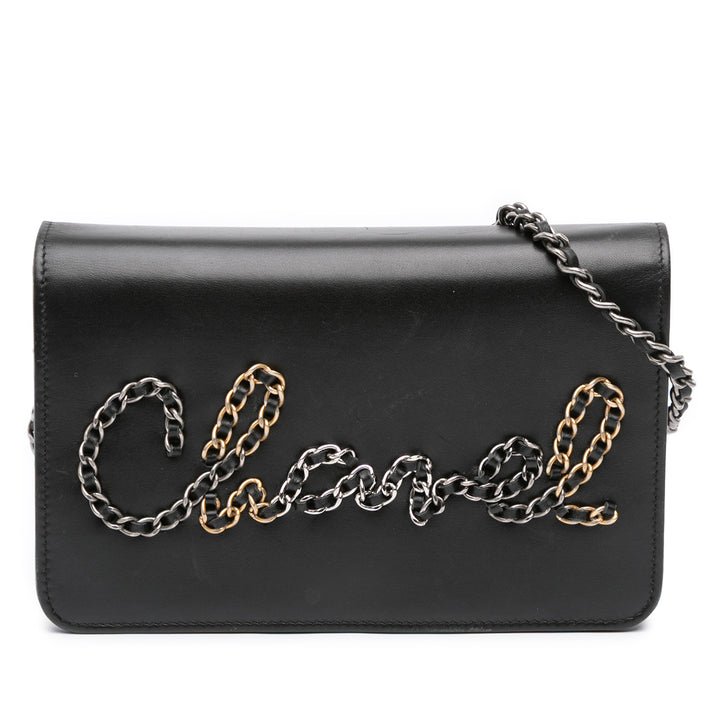 Chanel Cuir de veau Chain 20s Signe Wallet on Chain Noir