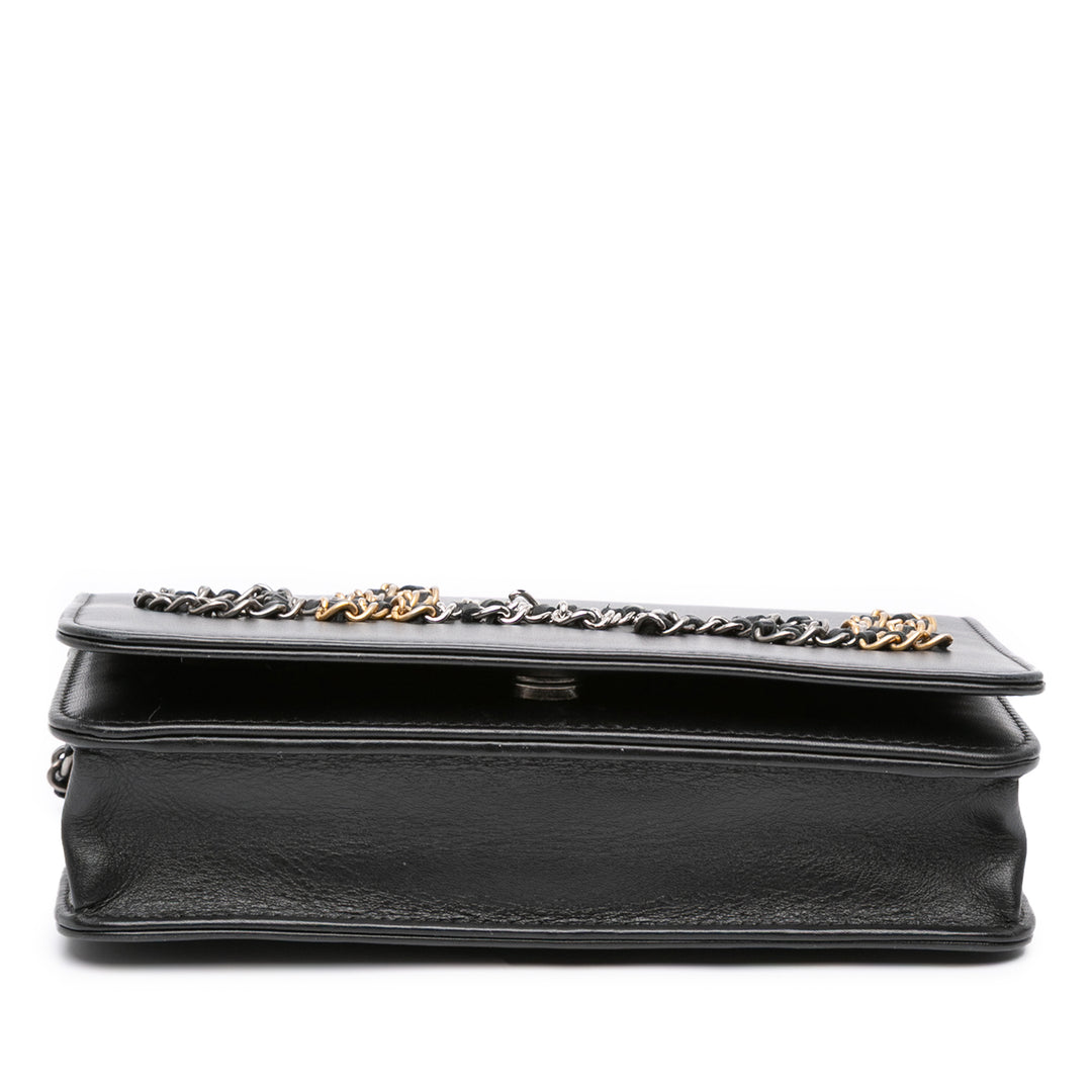 Chanel Cuir de veau Chain 20s Signe Wallet on Chain Noir