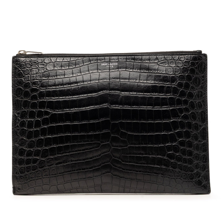 Crocodile embossé Zippé Tablet Étui Noir