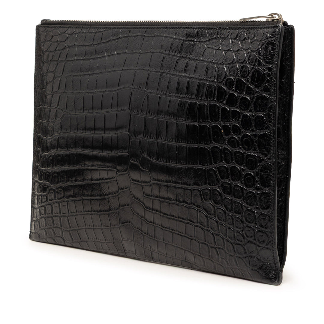 Crocodile embossé Zippé Tablet Étui Noir