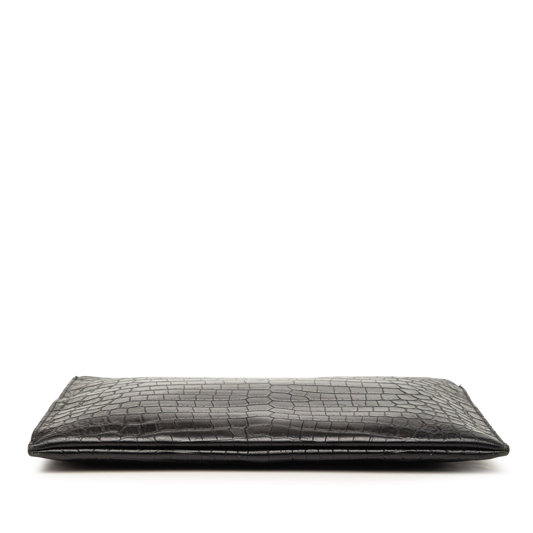 Crocodile embossé Zippé Tablet Étui Noir