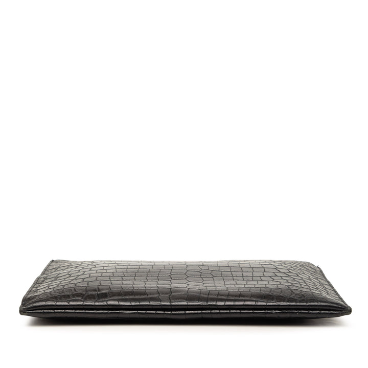 Crocodile embossé Zippé Tablet Étui Noir