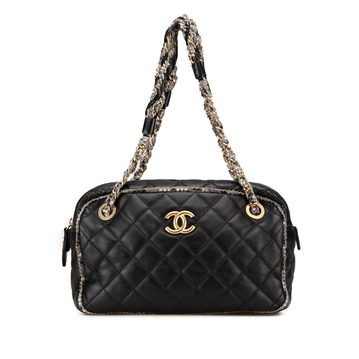 Chanel CC Matelassé Cuir d’agneau Tweedy Bowler Sac