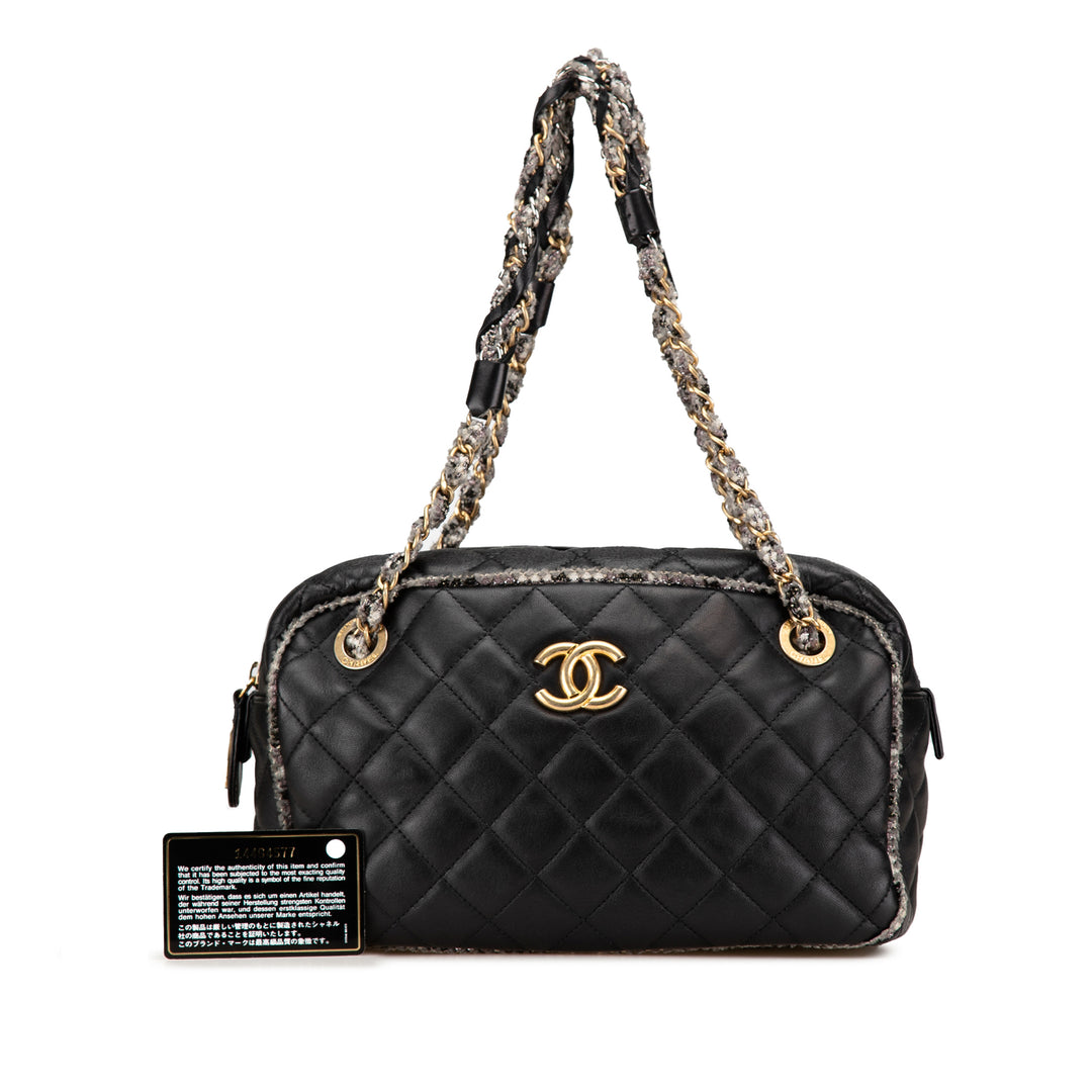 Chanel CC Matelassé Cuir d’agneau Tweedy Bowler Sac