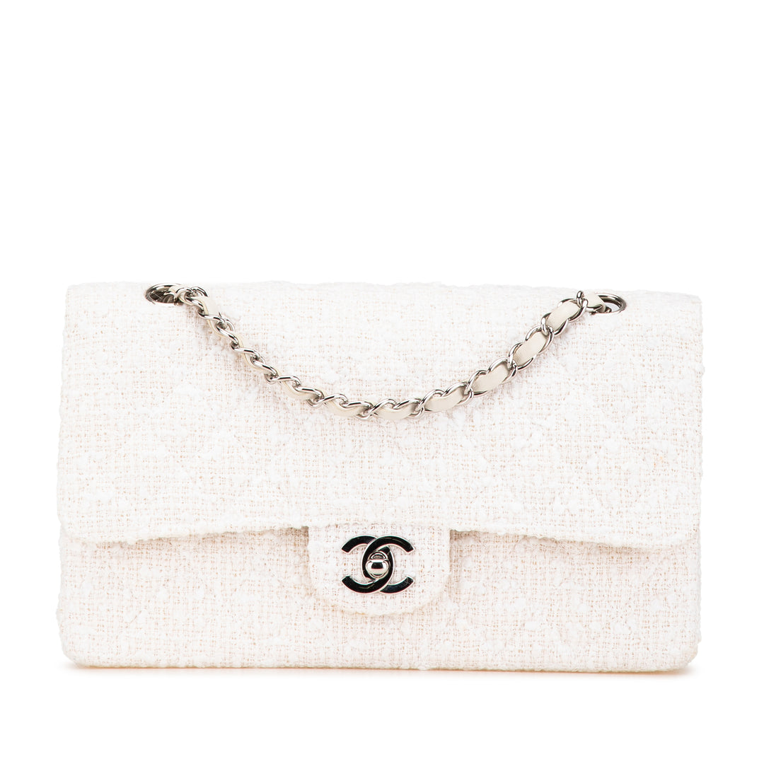 Medium Classic Tweed Double Flap White - Gaby Paris