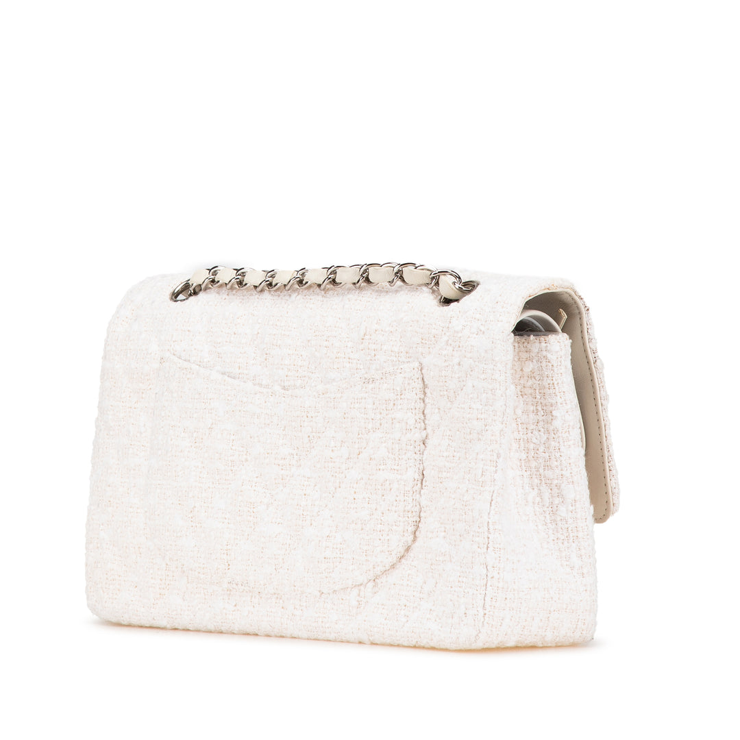 Medium Classic Tweed Double Flap White - Gaby Paris