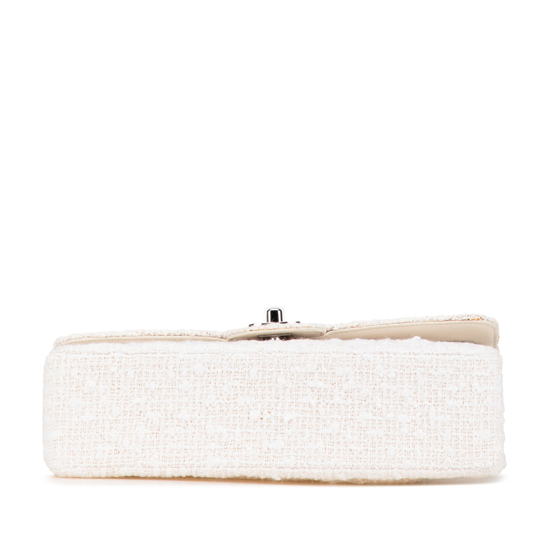 Medium Classic Tweed Double Flap White - Gaby Paris