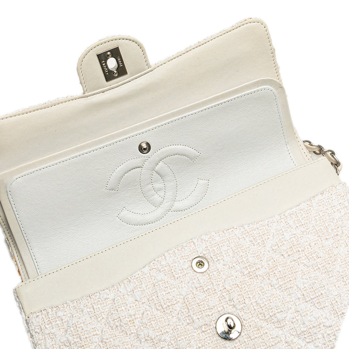 Medium Classic Tweed Double Flap White - Gaby Paris