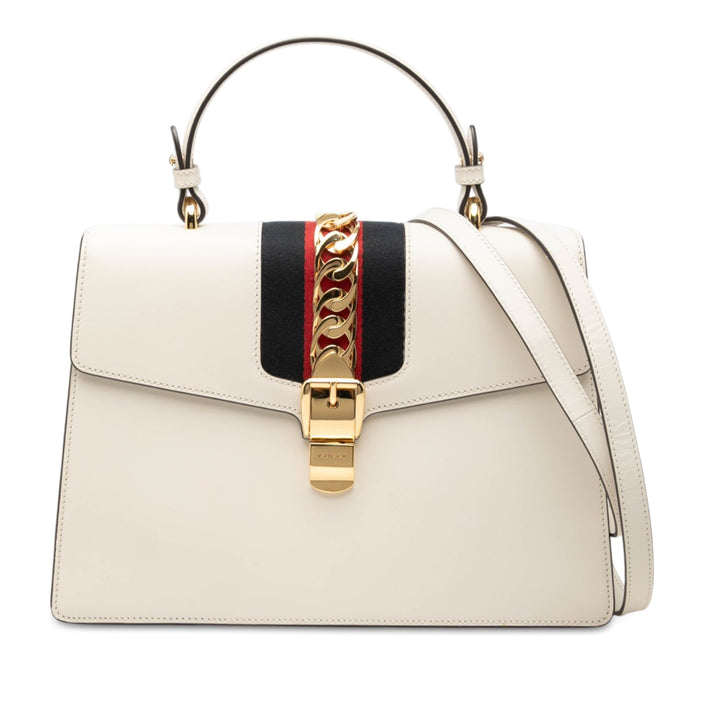 Gucci Sac à main Web Sylvie à Moyen Cuir de veau Blanc – vue principale – GABY PARIS
