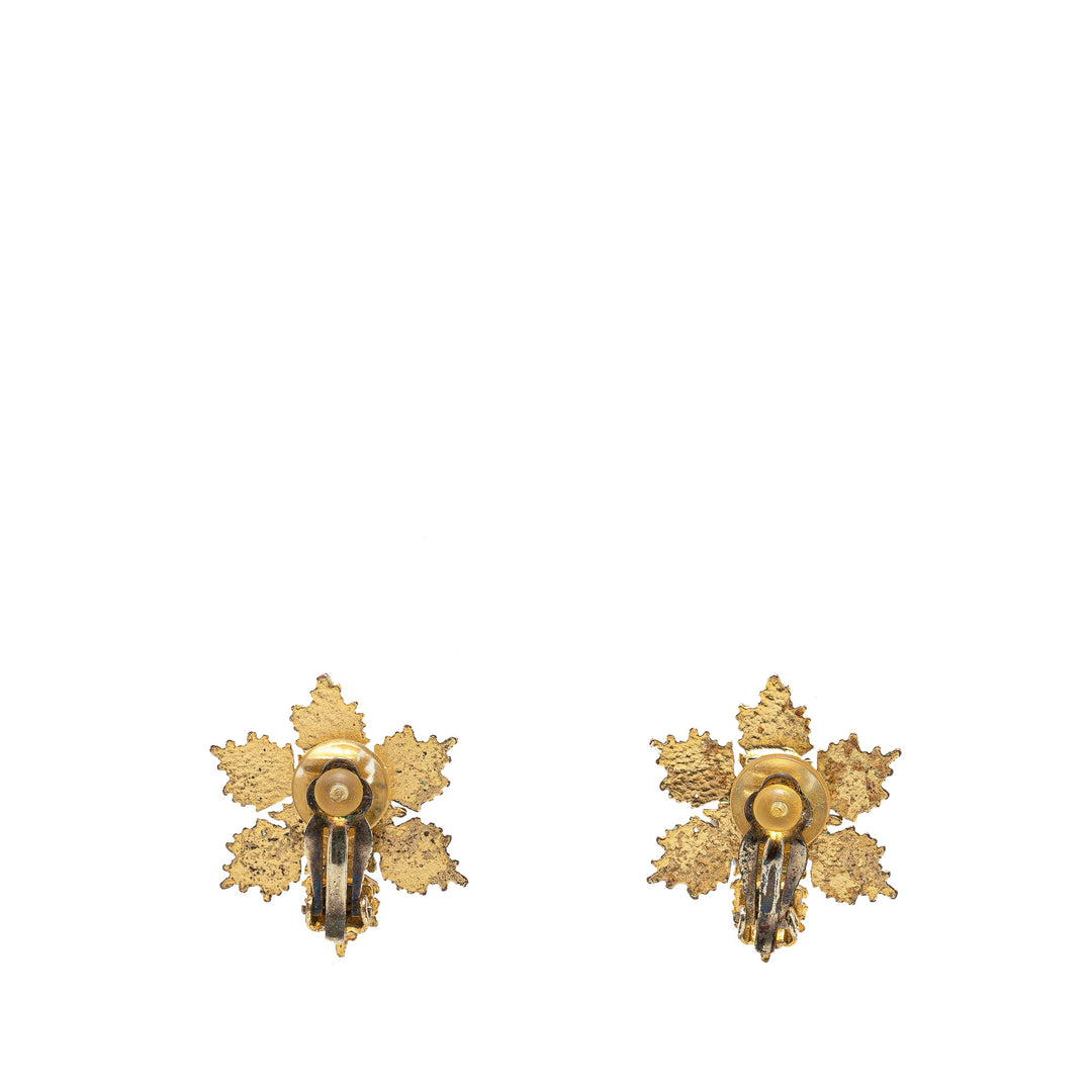 Gold Plated CC Snowflake Clip On Earrings Gold - Gaby Paris