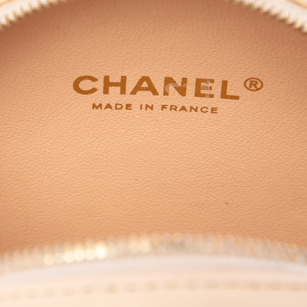 Chanel Surpiqué Cuir de veau Logo Strass et Perle Chain Rond Sac porté croisé