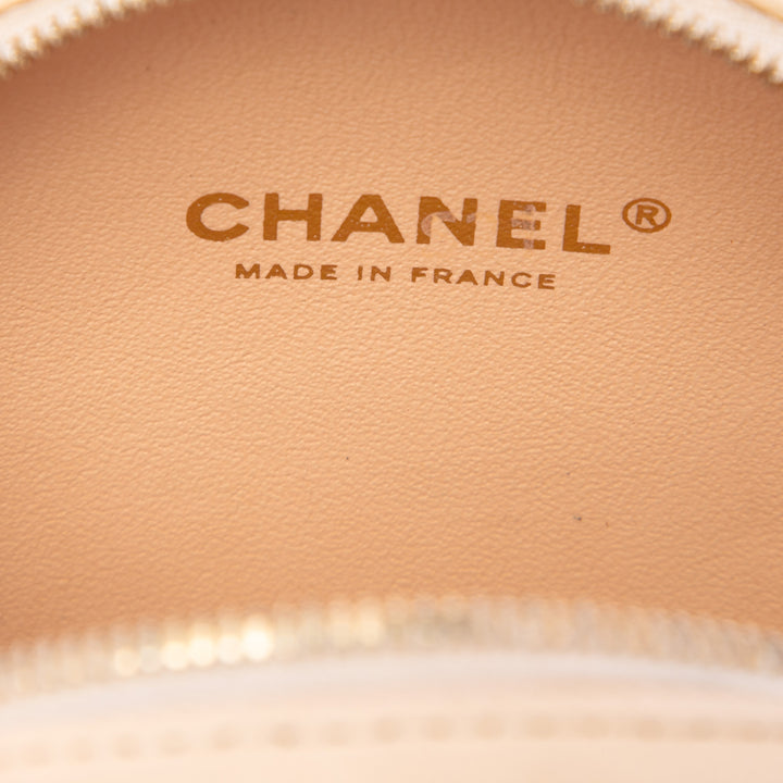 Chanel Surpiqué Cuir de veau Logo Strass et Perle Chain Rond Sac porté croisé