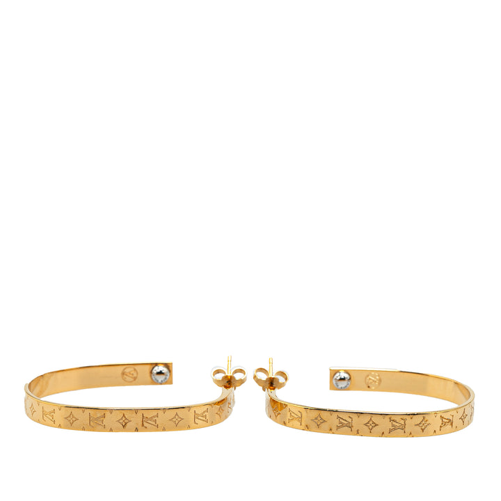 Louis Vuitton Gold Plated Nanogram Hoop Earrings Gold - GABY PARIS