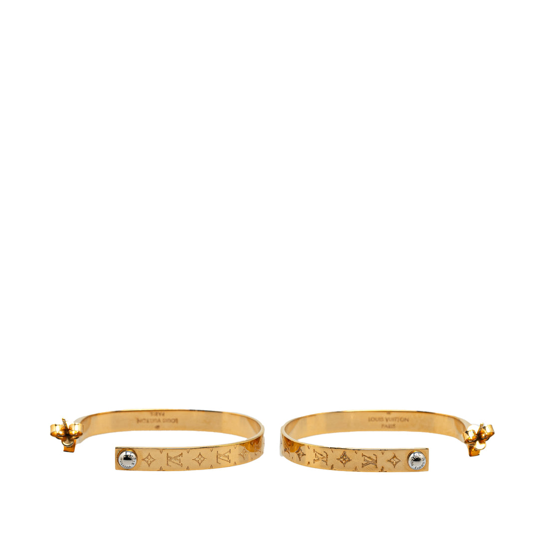 Louis Vuitton Gold Plated Nanogram Hoop Earrings Gold - GABY PARIS