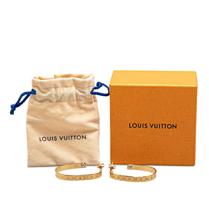 Louis Vuitton Gold Plated Nanogram Hoop Earrings Gold - GABY PARIS