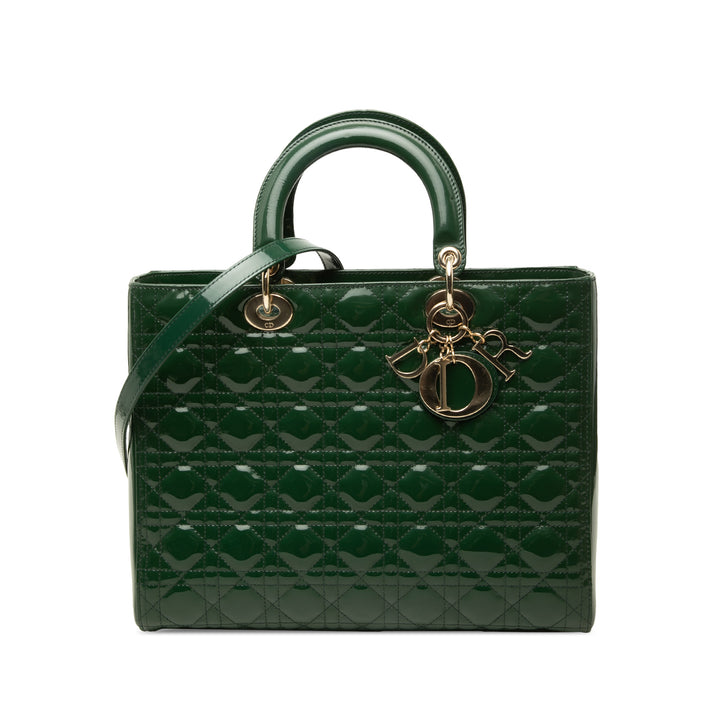Dior Sac à main Lady Dior Cannage Grand Vert – vue principale – GABY PARIS